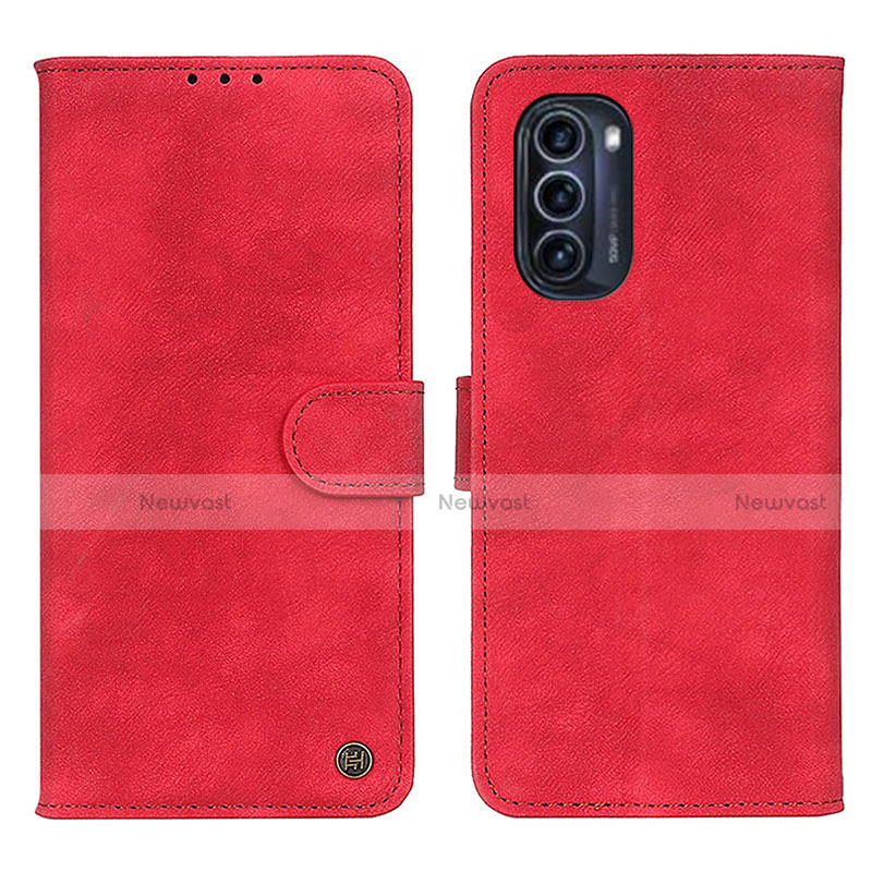 Leather Case Stands Flip Cover Holder N06P for Motorola Moto G52j 5G Red
