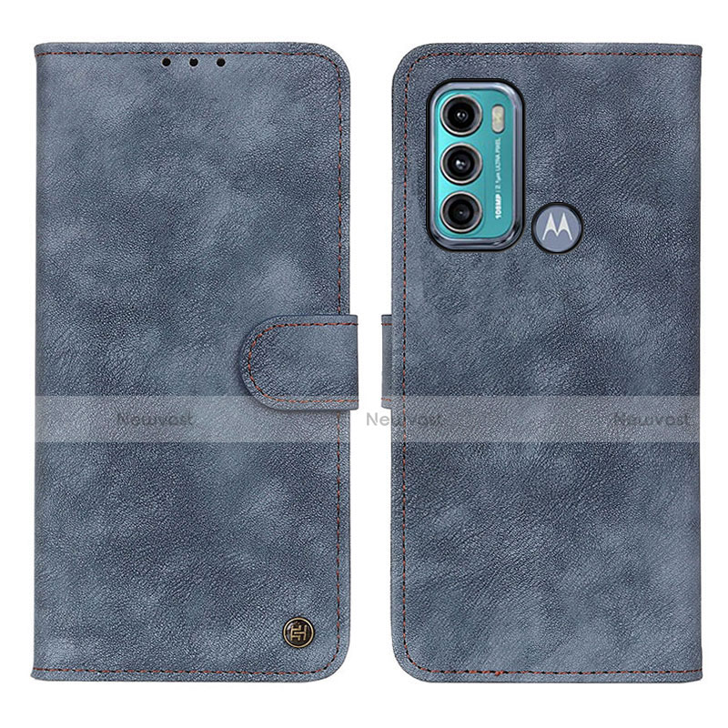 Leather Case Stands Flip Cover Holder N06P for Motorola Moto G60 Blue