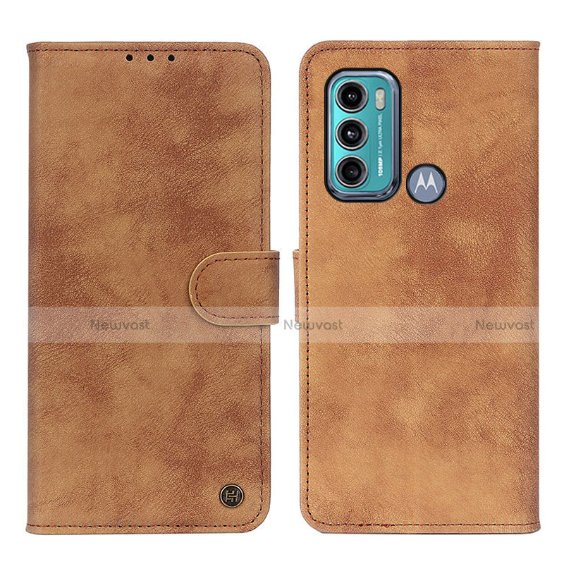 Leather Case Stands Flip Cover Holder N06P for Motorola Moto G60 Brown