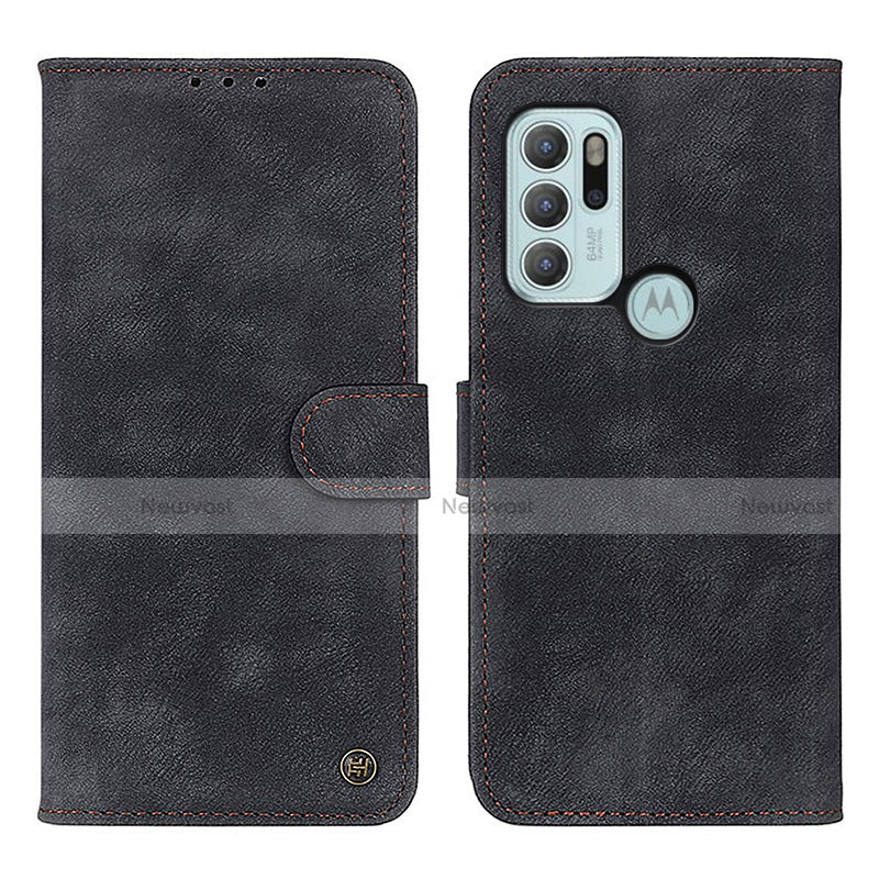 Leather Case Stands Flip Cover Holder N06P for Motorola Moto G60s Black