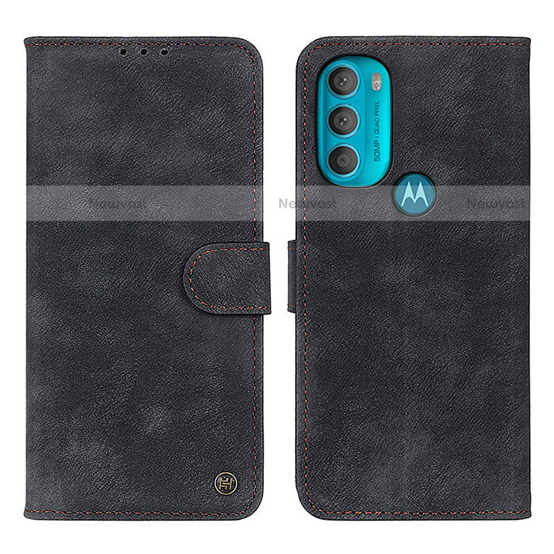 Leather Case Stands Flip Cover Holder N06P for Motorola Moto G71 5G Black