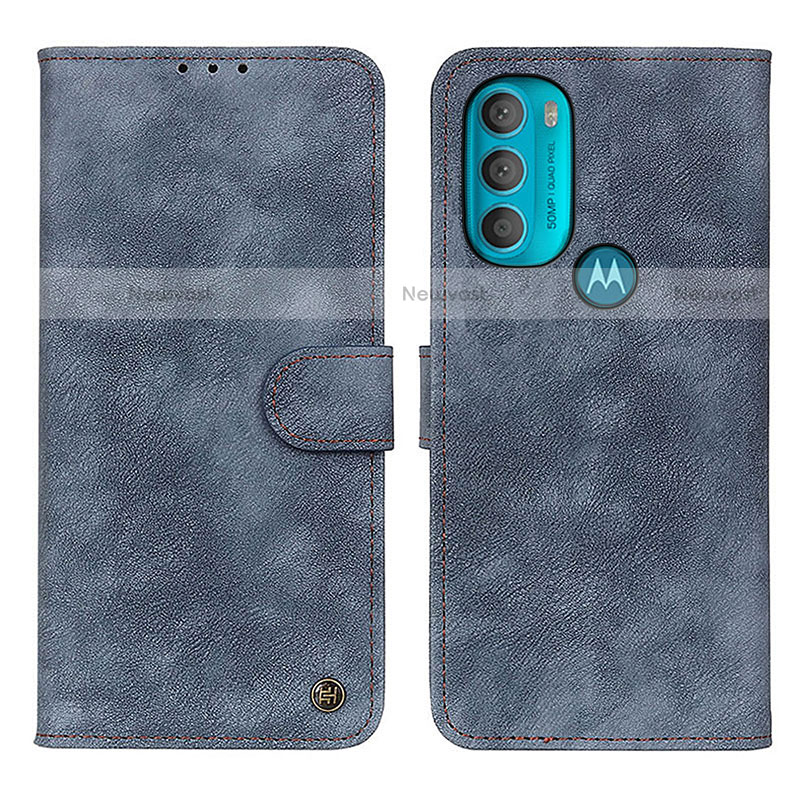 Leather Case Stands Flip Cover Holder N06P for Motorola Moto G71 5G Blue