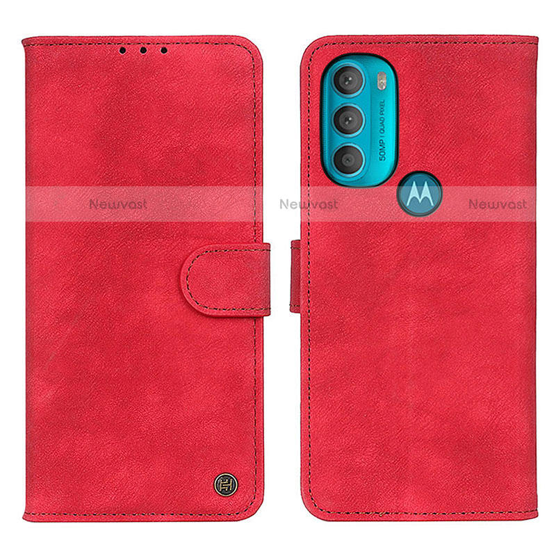 Leather Case Stands Flip Cover Holder N06P for Motorola Moto G71 5G Red