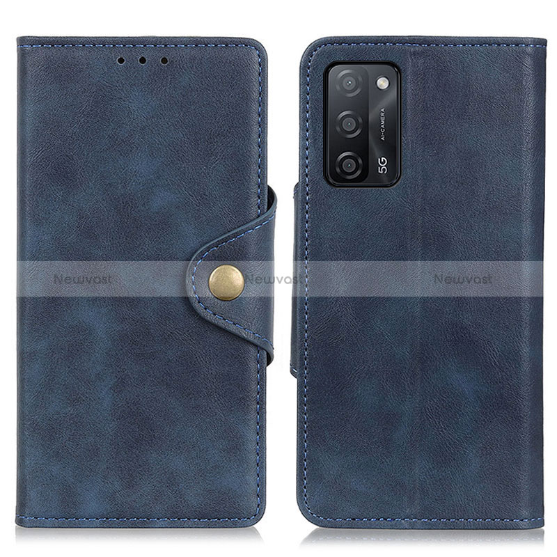 Leather Case Stands Flip Cover Holder N06P for Oppo A56 5G Blue
