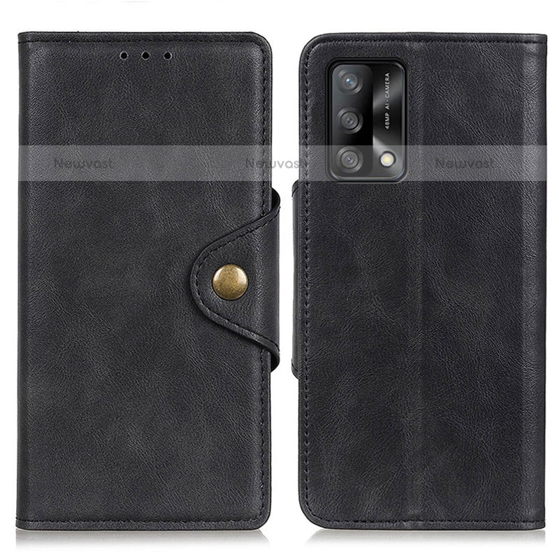 Leather Case Stands Flip Cover Holder N06P for Oppo A74 4G Black