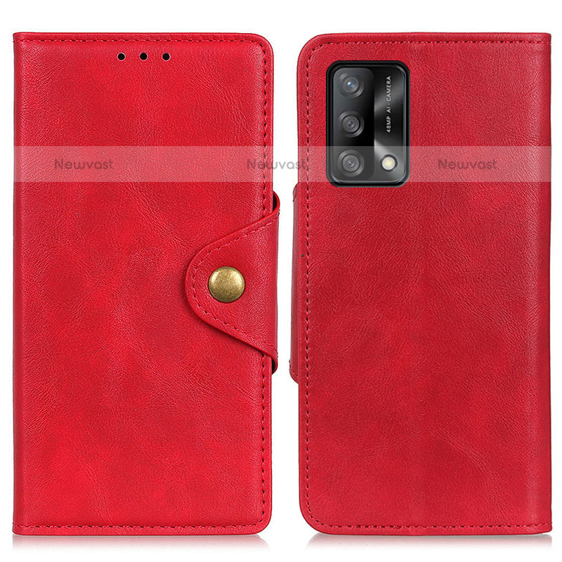 Leather Case Stands Flip Cover Holder N06P for Oppo A74 4G Red