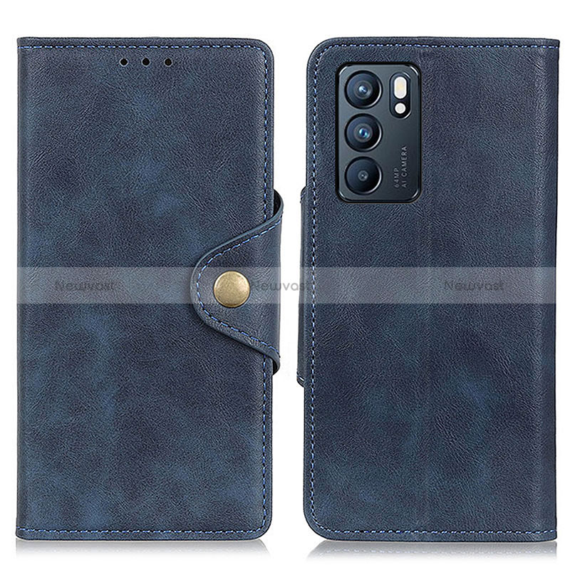 Leather Case Stands Flip Cover Holder N06P for Oppo Reno6 5G Blue