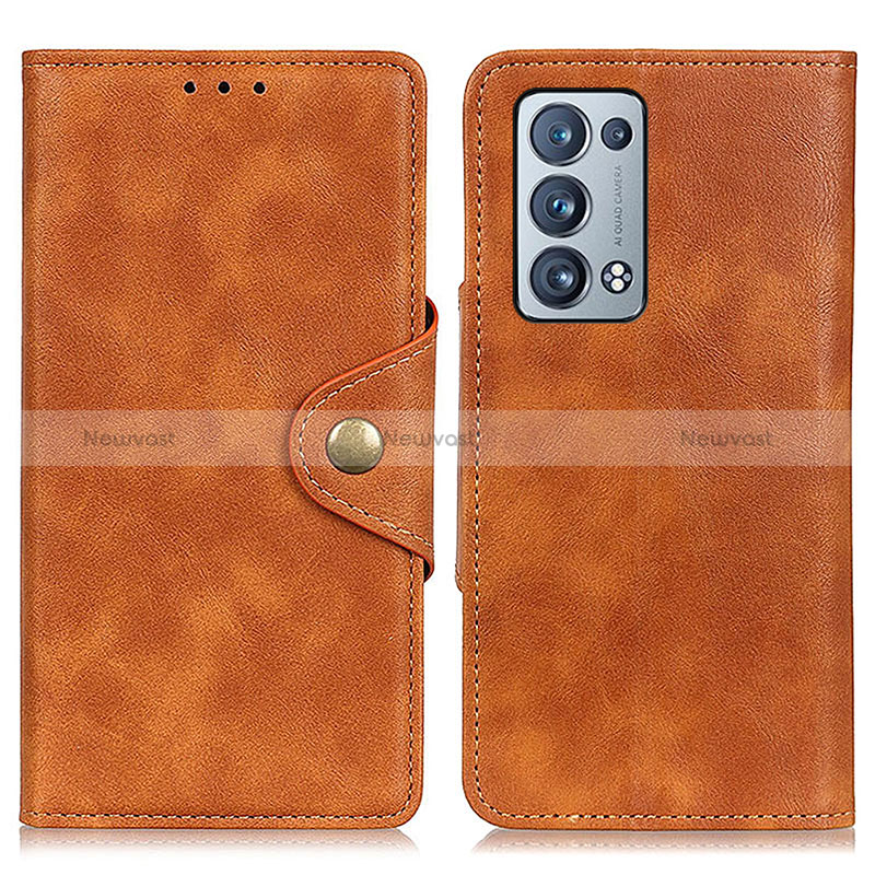 Leather Case Stands Flip Cover Holder N06P for Oppo Reno6 Pro+ Plus 5G Brown