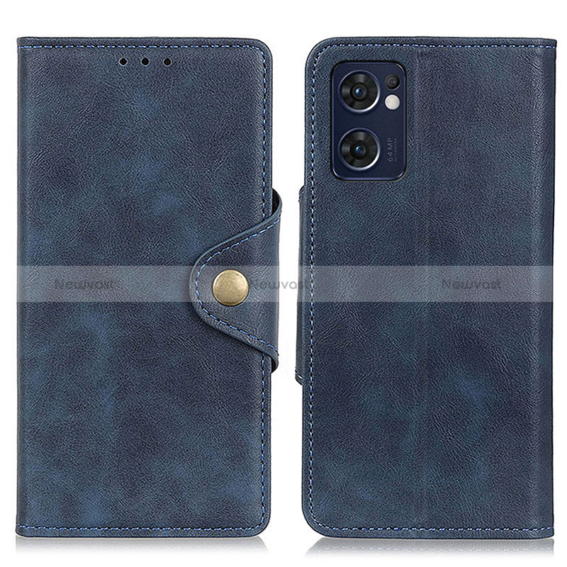 Leather Case Stands Flip Cover Holder N06P for Oppo Reno7 5G Blue