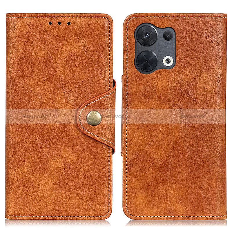 Leather Case Stands Flip Cover Holder N06P for Oppo Reno8 Pro 5G Brown