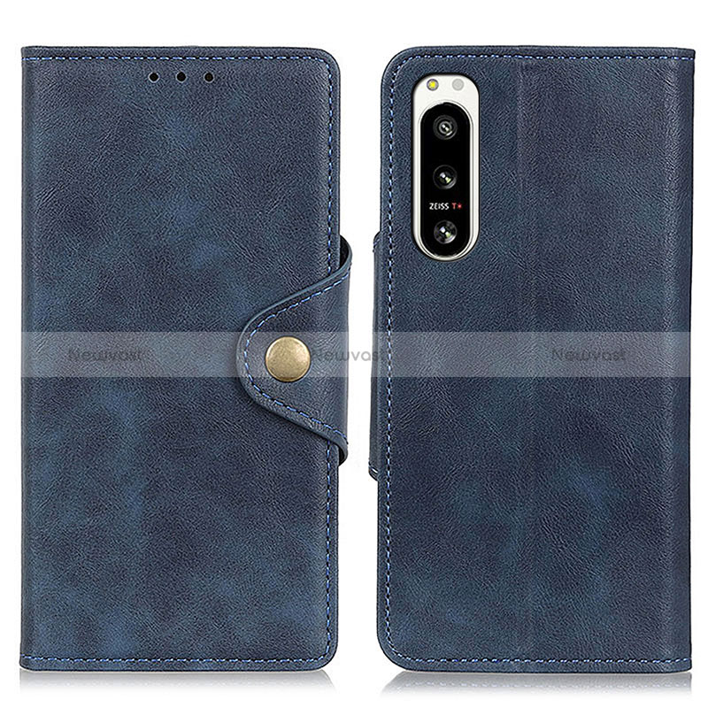 Leather Case Stands Flip Cover Holder N06P for Sony Xperia 5 IV Blue