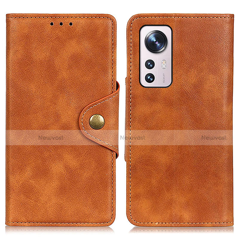 Leather Case Stands Flip Cover Holder N06P for Xiaomi Mi 12 5G Brown