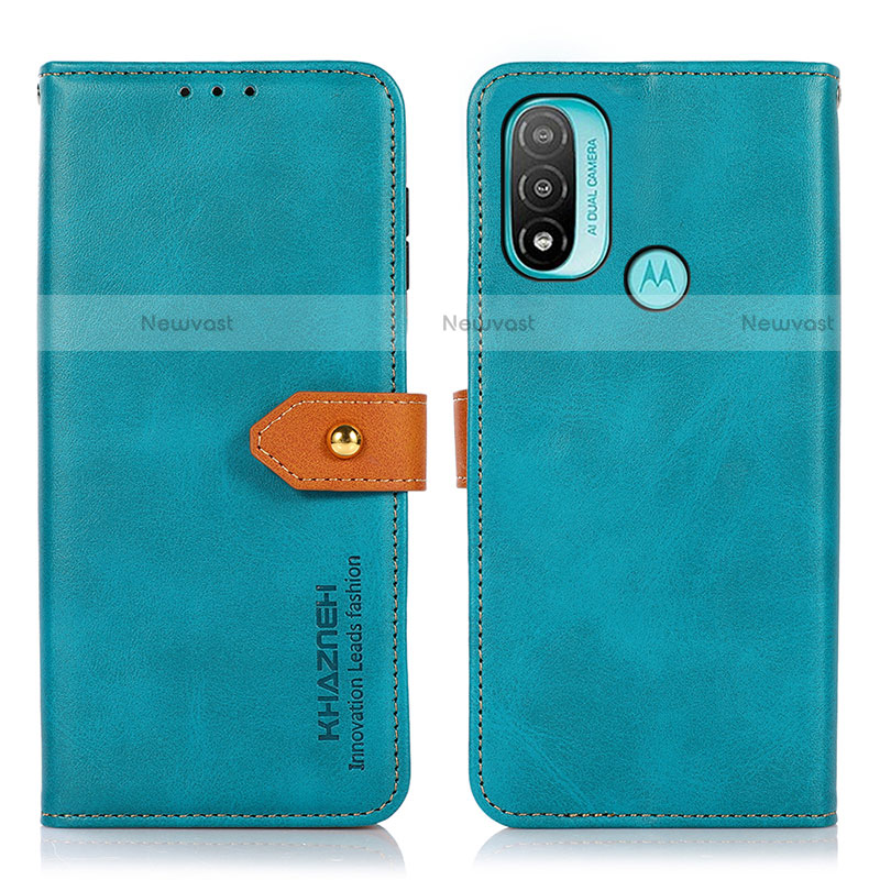 Leather Case Stands Flip Cover Holder N07P for Motorola Moto E40 Cyan