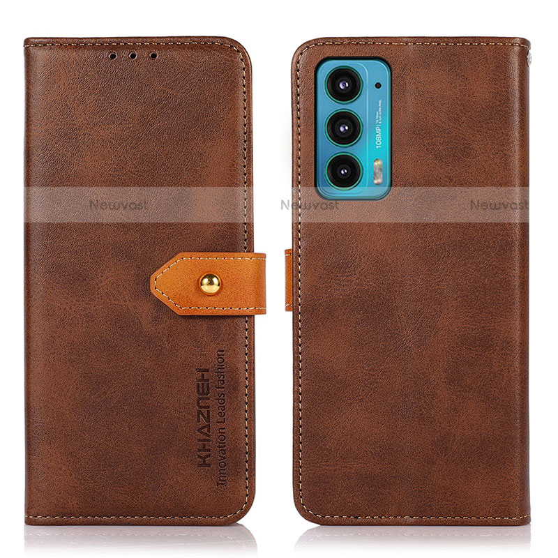 Leather Case Stands Flip Cover Holder N07P for Motorola Moto Edge 20 5G Brown