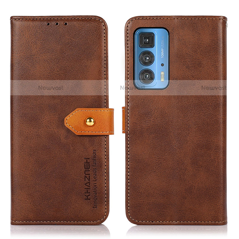Leather Case Stands Flip Cover Holder N07P for Motorola Moto Edge 20 Pro 5G Brown