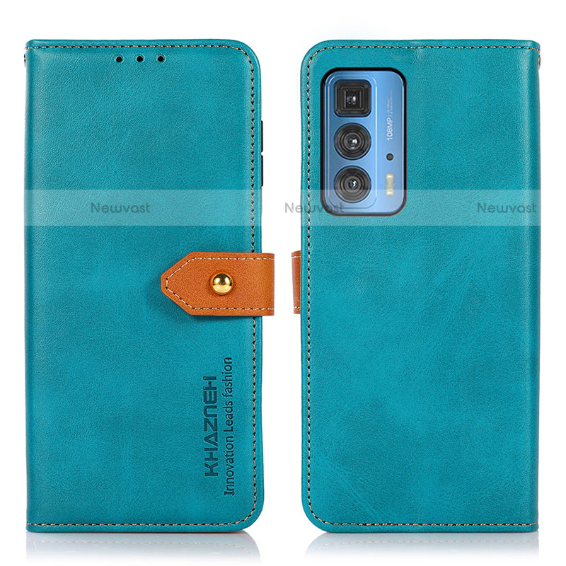 Leather Case Stands Flip Cover Holder N07P for Motorola Moto Edge 20 Pro 5G Cyan