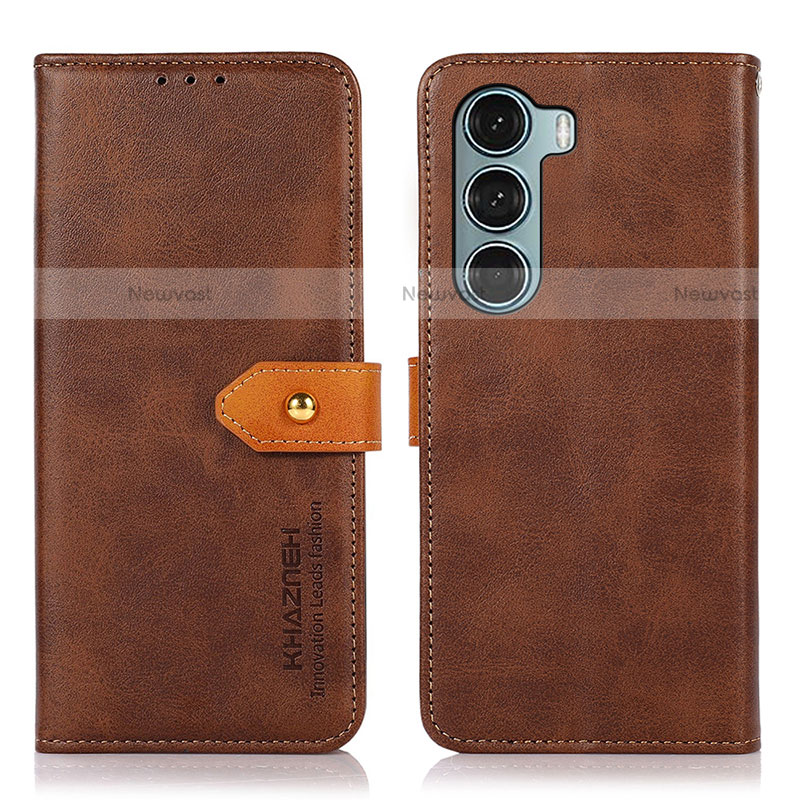 Leather Case Stands Flip Cover Holder N07P for Motorola Moto Edge S30 5G Brown