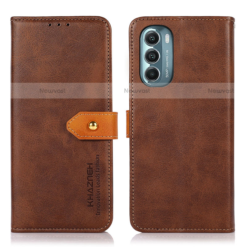 Leather Case Stands Flip Cover Holder N07P for Motorola Moto G Stylus (2022) 4G Brown