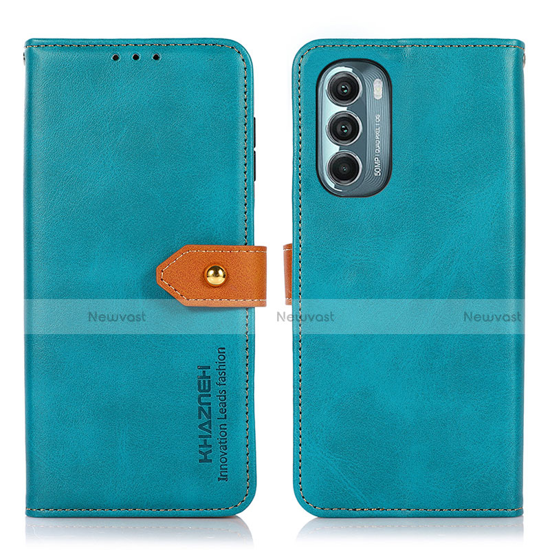 Leather Case Stands Flip Cover Holder N07P for Motorola Moto G Stylus (2022) 5G Cyan