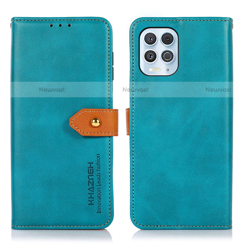 Leather Case Stands Flip Cover Holder N07P for Motorola Moto G100 5G Cyan