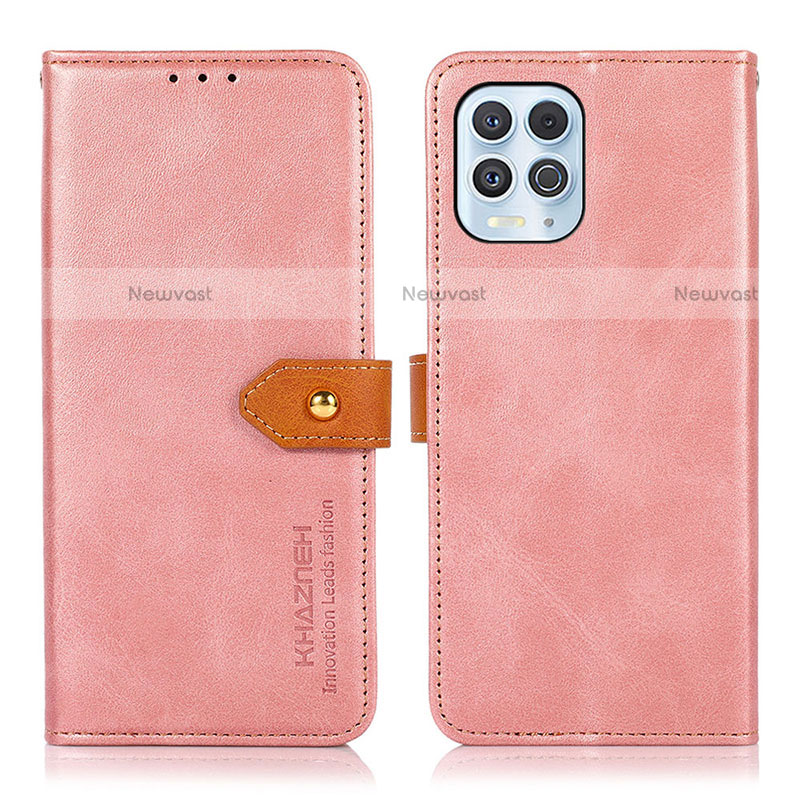 Leather Case Stands Flip Cover Holder N07P for Motorola Moto G100 5G Pink