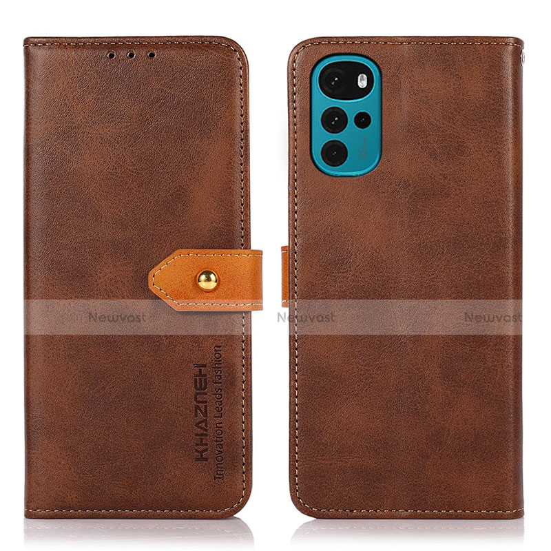 Leather Case Stands Flip Cover Holder N07P for Motorola Moto G22 Brown