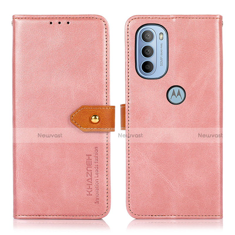 Leather Case Stands Flip Cover Holder N07P for Motorola Moto G41 Pink