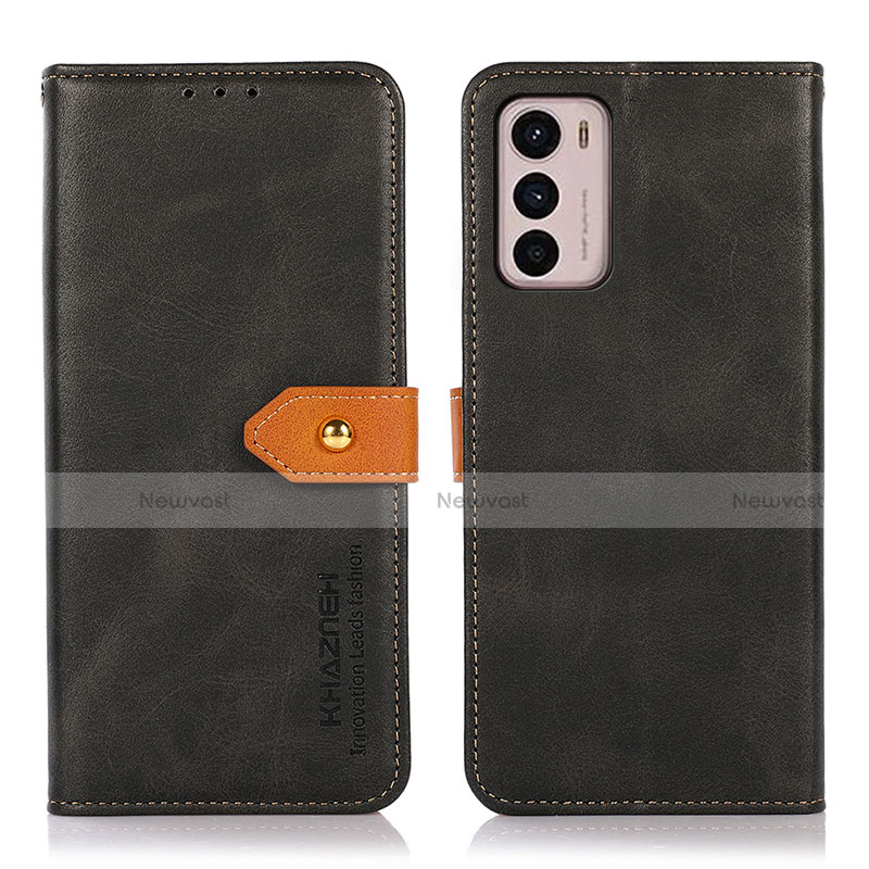 Leather Case Stands Flip Cover Holder N07P for Motorola Moto G42 Black