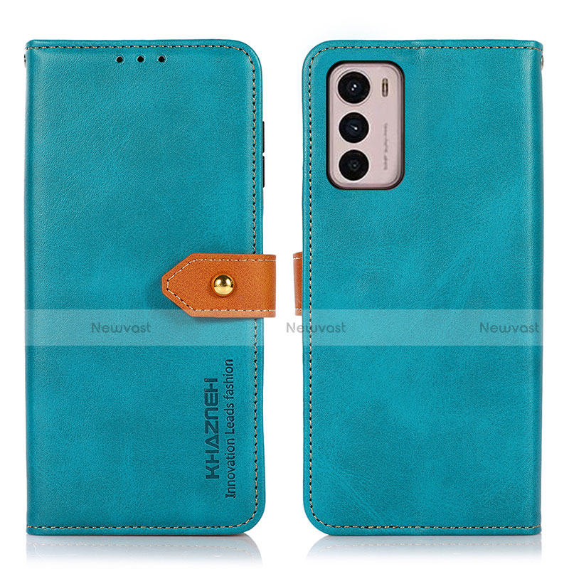 Leather Case Stands Flip Cover Holder N07P for Motorola Moto G42 Cyan