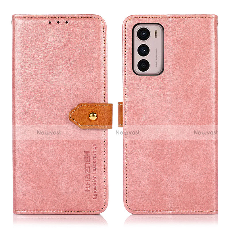 Leather Case Stands Flip Cover Holder N07P for Motorola Moto G42 Pink