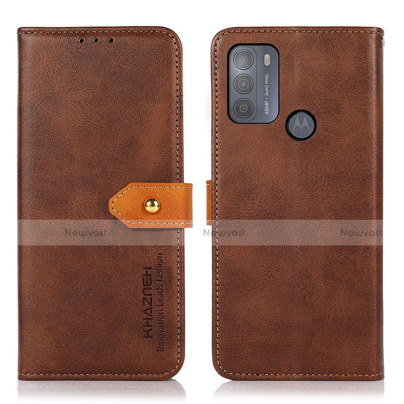 Leather Case Stands Flip Cover Holder N07P for Motorola Moto G50 Brown