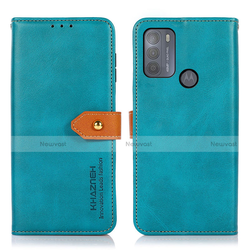 Leather Case Stands Flip Cover Holder N07P for Motorola Moto G50 Cyan