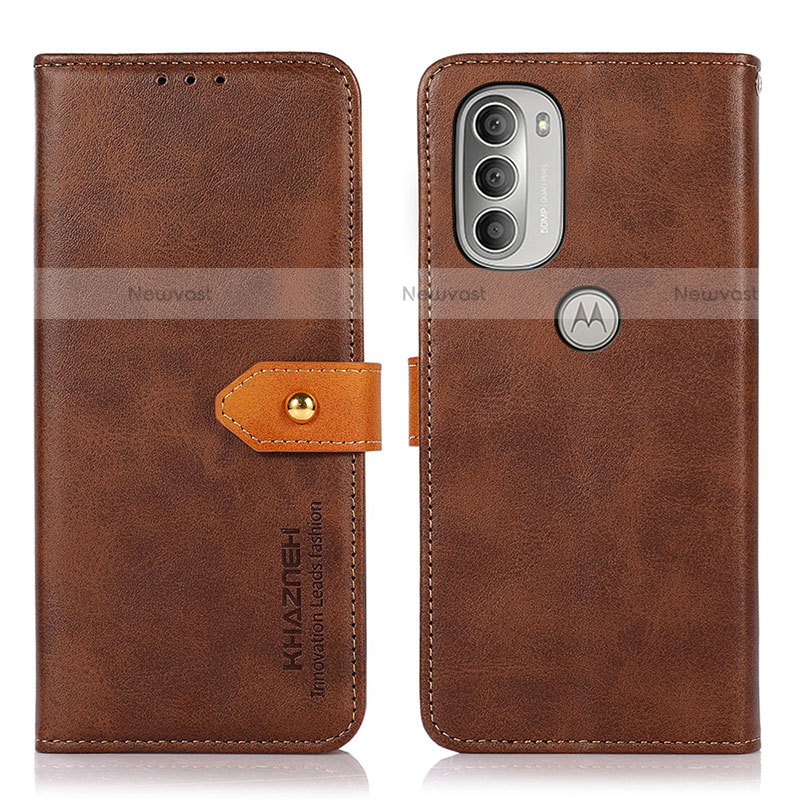 Leather Case Stands Flip Cover Holder N07P for Motorola Moto G51 5G Brown
