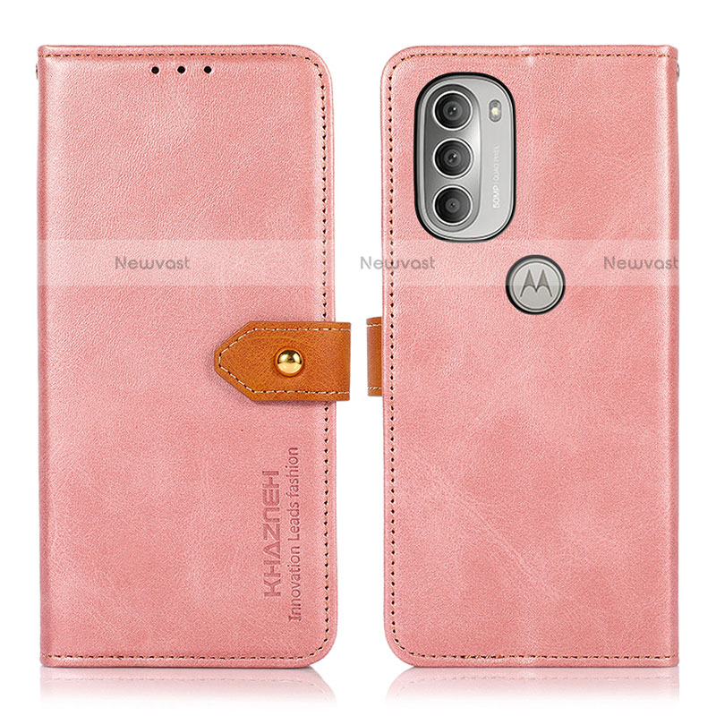 Leather Case Stands Flip Cover Holder N07P for Motorola Moto G51 5G Pink
