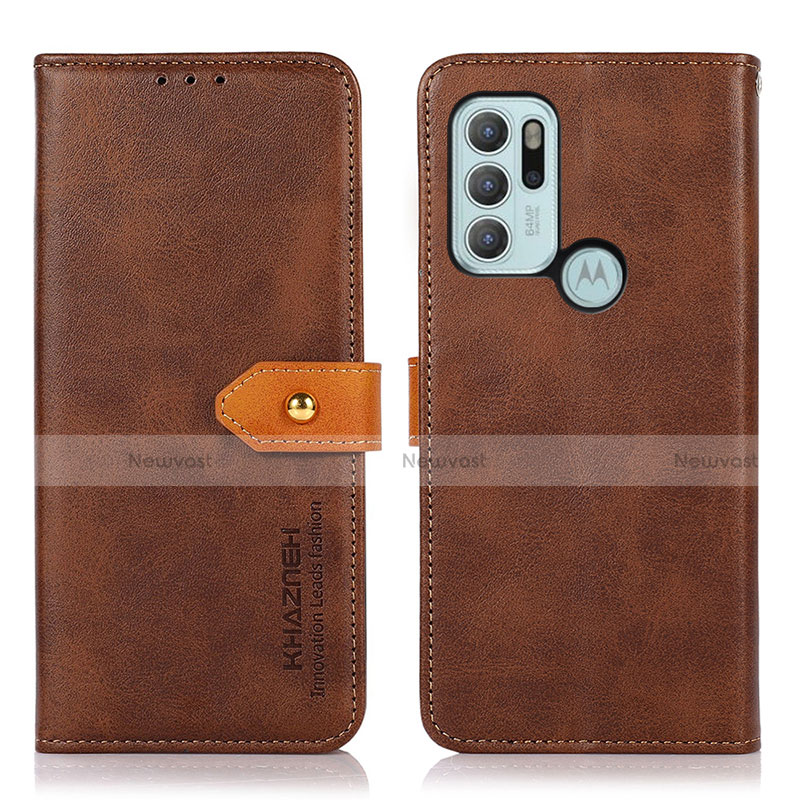 Leather Case Stands Flip Cover Holder N07P for Motorola Moto G60s