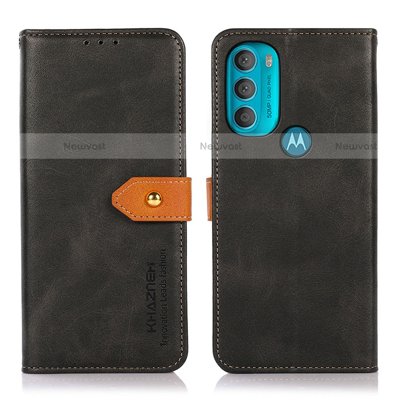 Leather Case Stands Flip Cover Holder N07P for Motorola Moto G71 5G Black