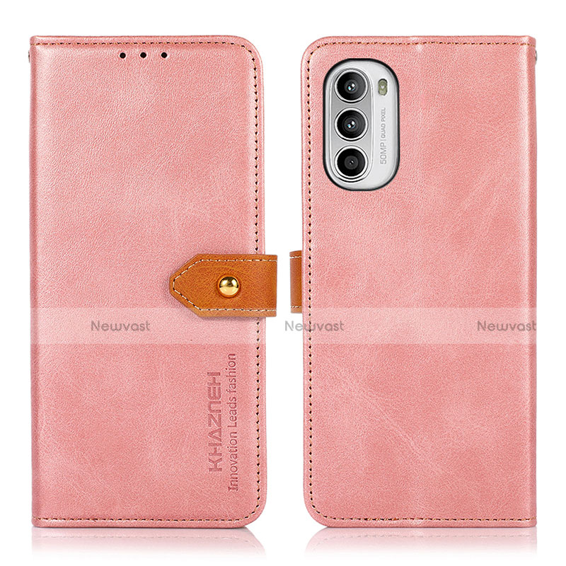 Leather Case Stands Flip Cover Holder N07P for Motorola Moto G82 5G Pink