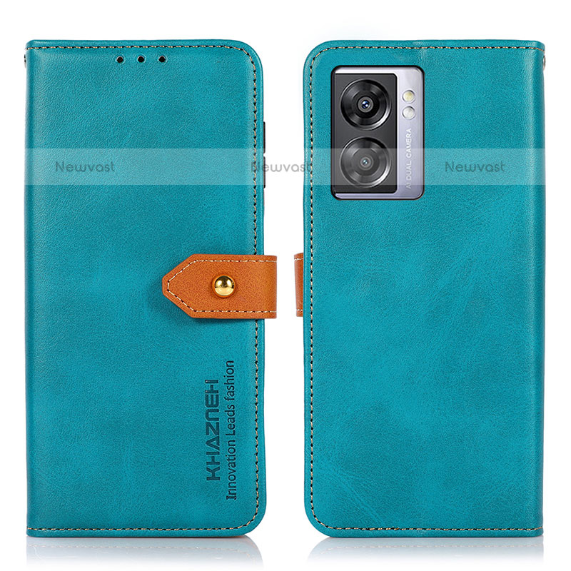 Leather Case Stands Flip Cover Holder N07P for OnePlus Nord N300 5G Cyan
