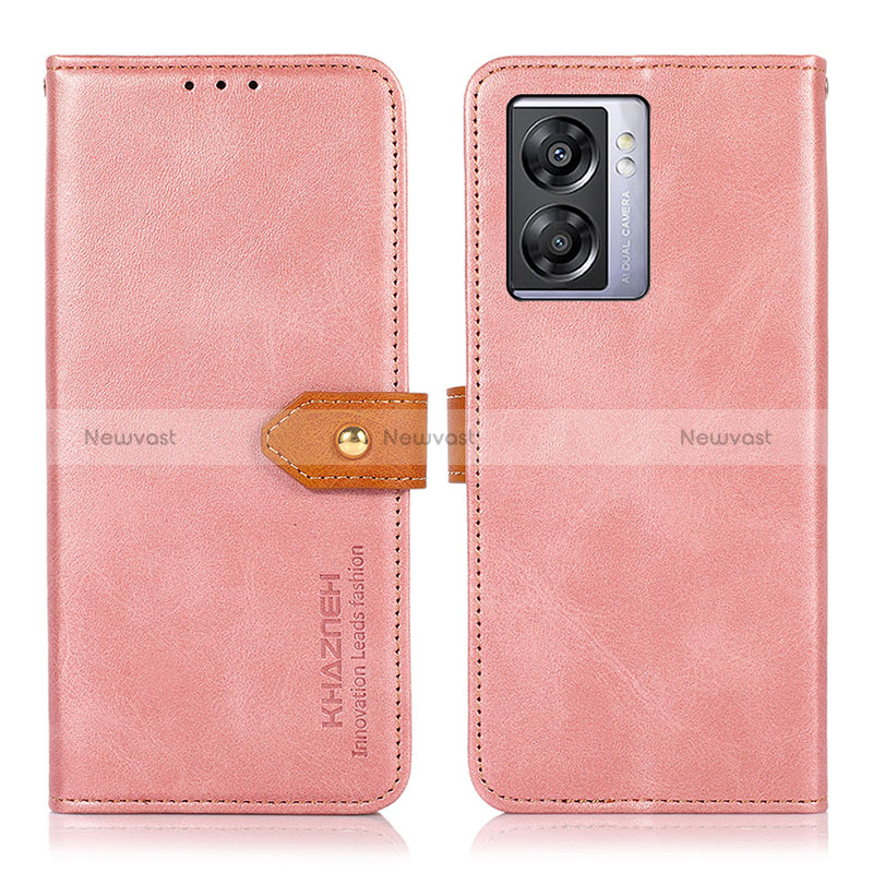 Leather Case Stands Flip Cover Holder N07P for Oppo A56S 5G Pink