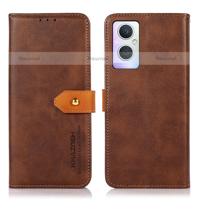 Leather Case Stands Flip Cover Holder N07P for Oppo F21 Pro 5G Brown