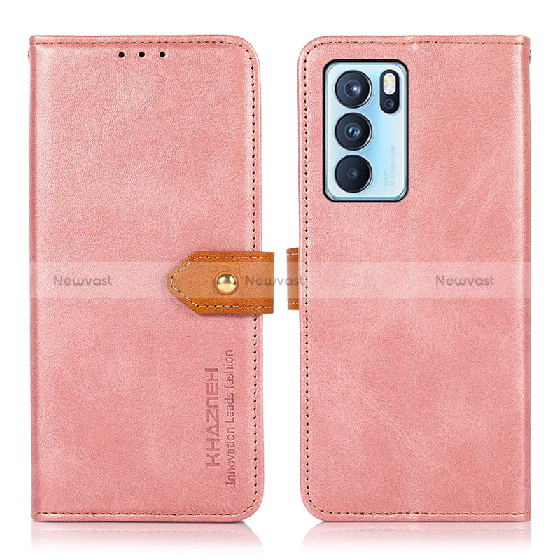 Leather Case Stands Flip Cover Holder N07P for Oppo Reno6 Pro 5G India Pink