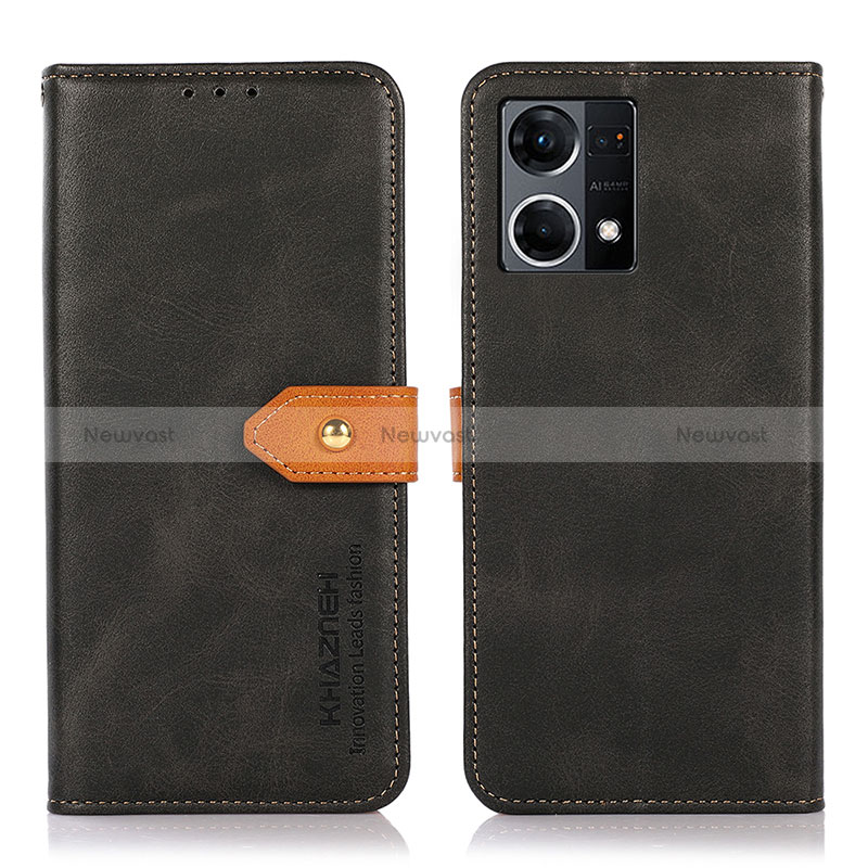 Leather Case Stands Flip Cover Holder N07P for Oppo Reno7 4G Black