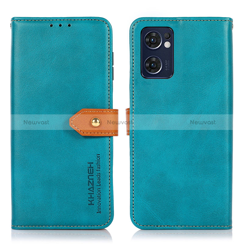 Leather Case Stands Flip Cover Holder N07P for Oppo Reno7 5G Cyan