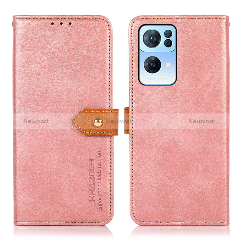 Leather Case Stands Flip Cover Holder N07P for Oppo Reno7 Pro 5G Pink