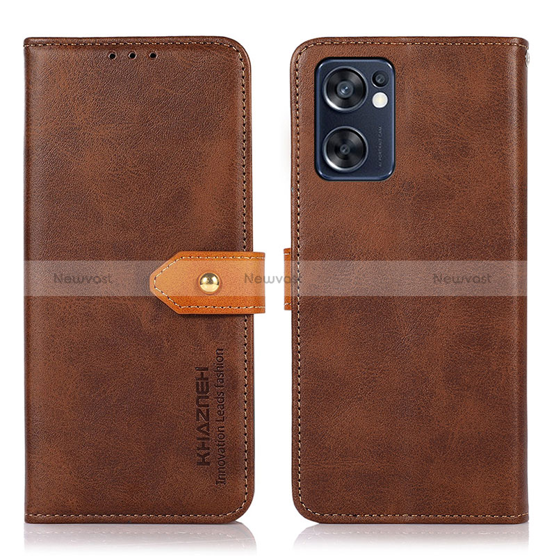 Leather Case Stands Flip Cover Holder N07P for Oppo Reno7 SE 5G Brown