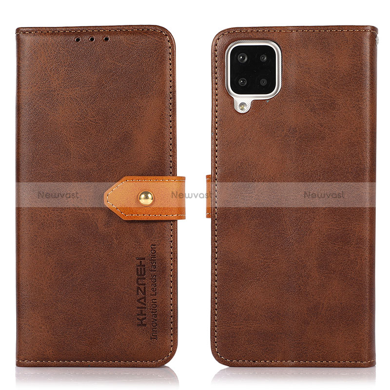 Leather Case Stands Flip Cover Holder N07P for Samsung Galaxy A12 Nacho Brown