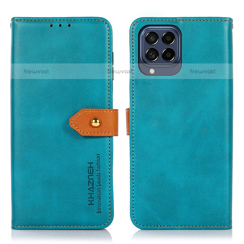 Leather Case Stands Flip Cover Holder N07P for Samsung Galaxy M53 5G Cyan