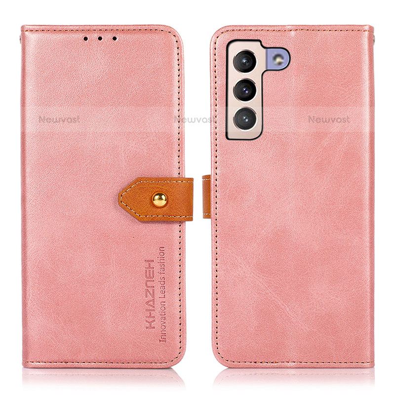 Leather Case Stands Flip Cover Holder N07P for Samsung Galaxy S21 5G Pink