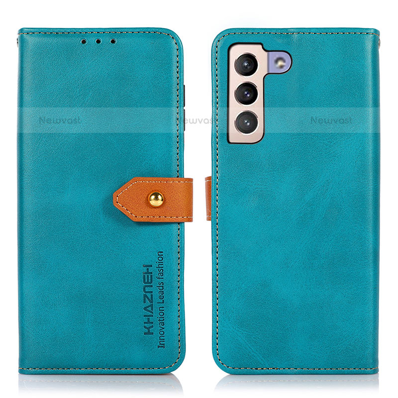 Leather Case Stands Flip Cover Holder N07P for Samsung Galaxy S21 Plus 5G Cyan