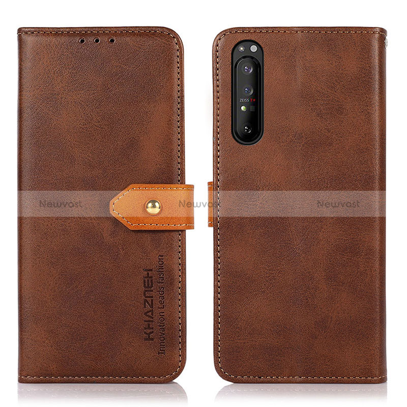 Leather Case Stands Flip Cover Holder N07P for Sony Xperia 1 II Brown